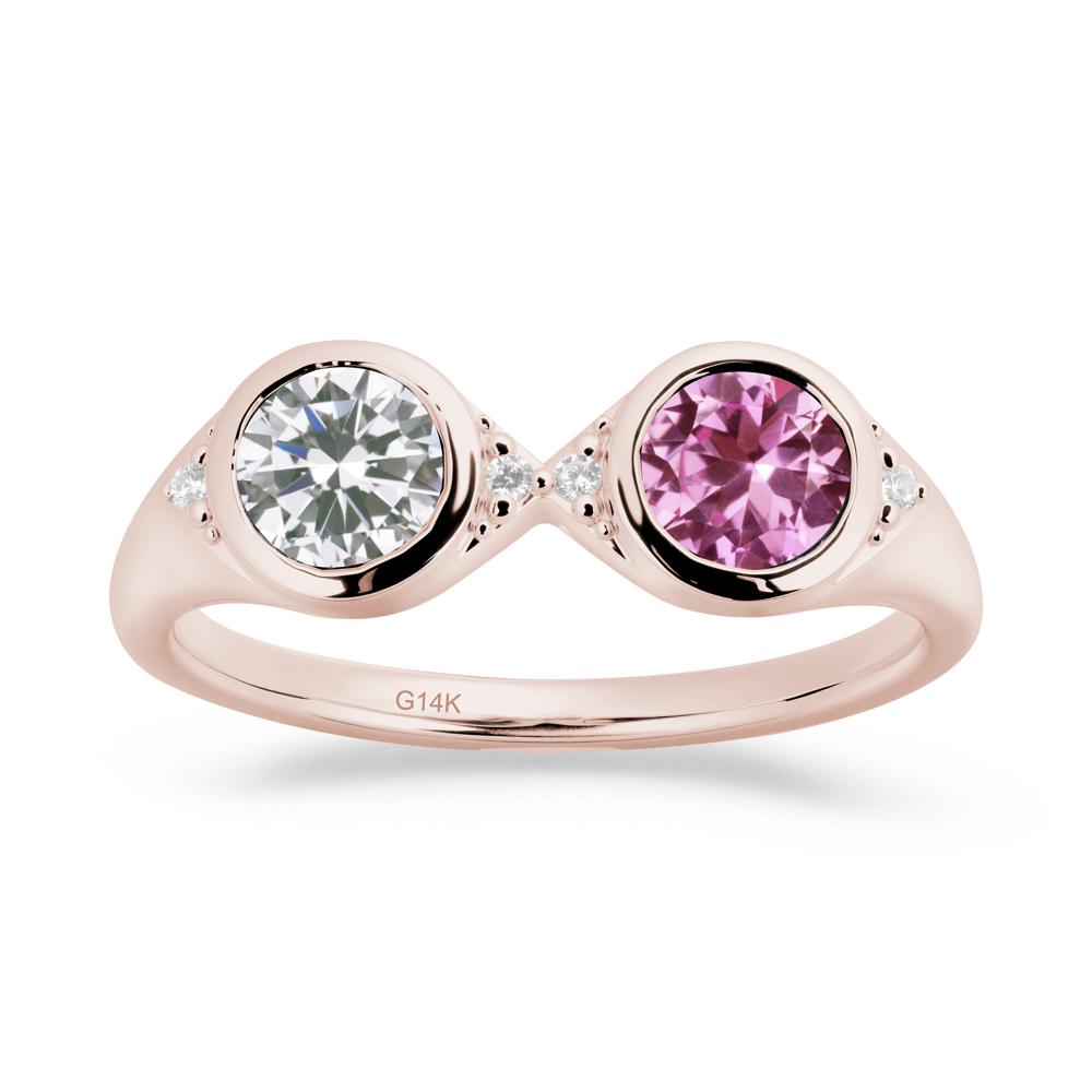 Round Cubic Zirconia and Pink Sapphire Toi Et Moi Ring - LUO Jewelry #metal_14k rose gold
