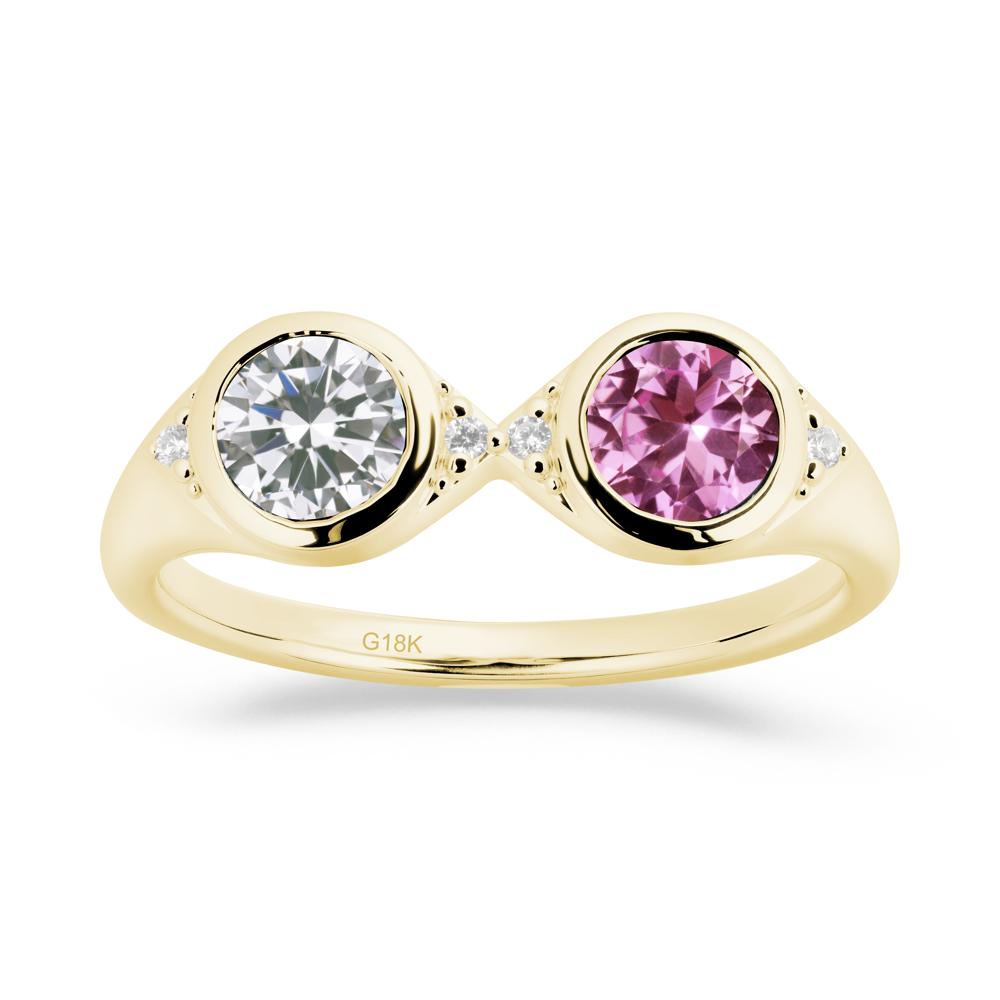 Round Cubic Zirconia and Pink Sapphire Toi Et Moi Ring - LUO Jewelry #metal_18k yellow gold