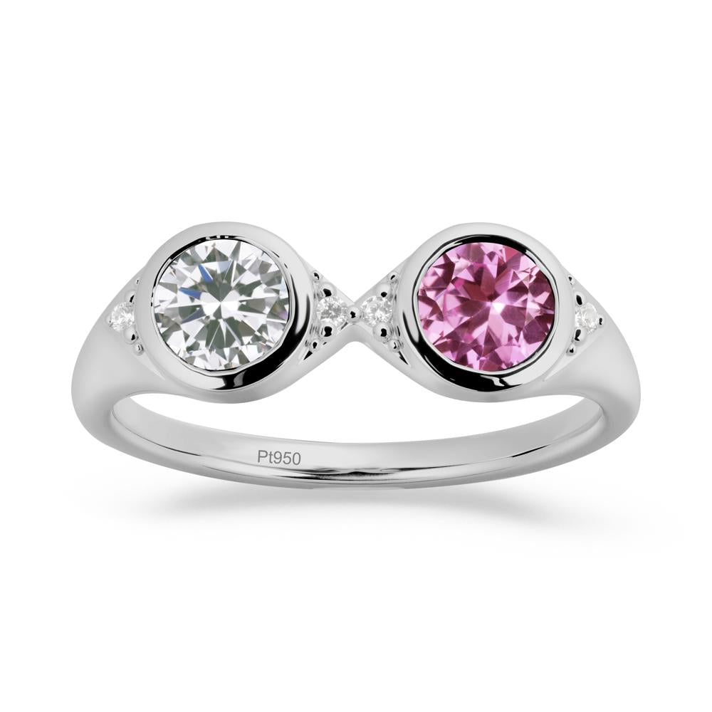 Round Cubic Zirconia and Pink Sapphire Toi Et Moi Ring - LUO Jewelry #metal_platinum