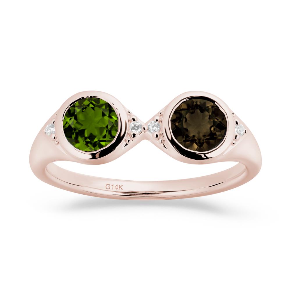 Round Diopside and Smoky Quartz Toi Et Moi Ring - LUO Jewelry #metal_14k rose gold