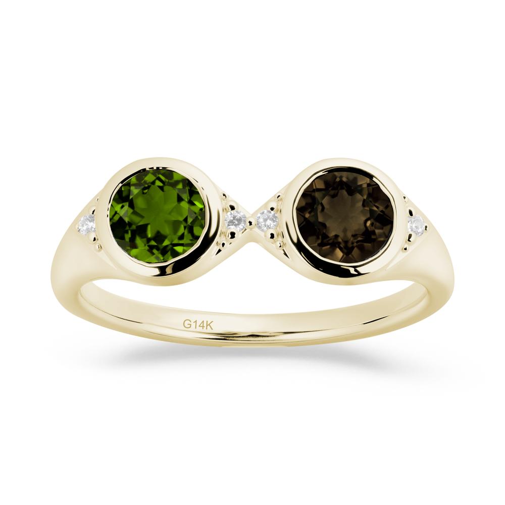 Round Diopside and Smoky Quartz Toi Et Moi Ring - LUO Jewelry #metal_14k yellow gold