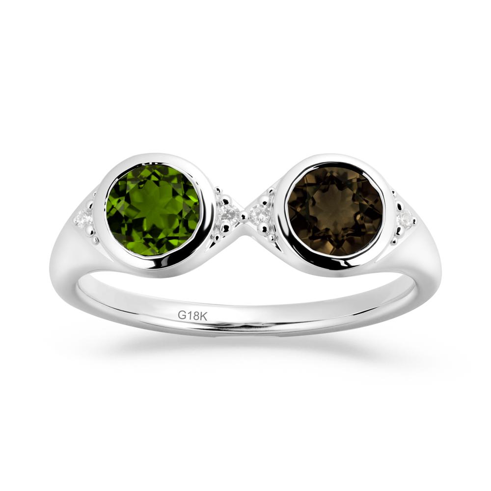 Round Diopside and Smoky Quartz Toi Et Moi Ring - LUO Jewelry #metal_18k white gold
