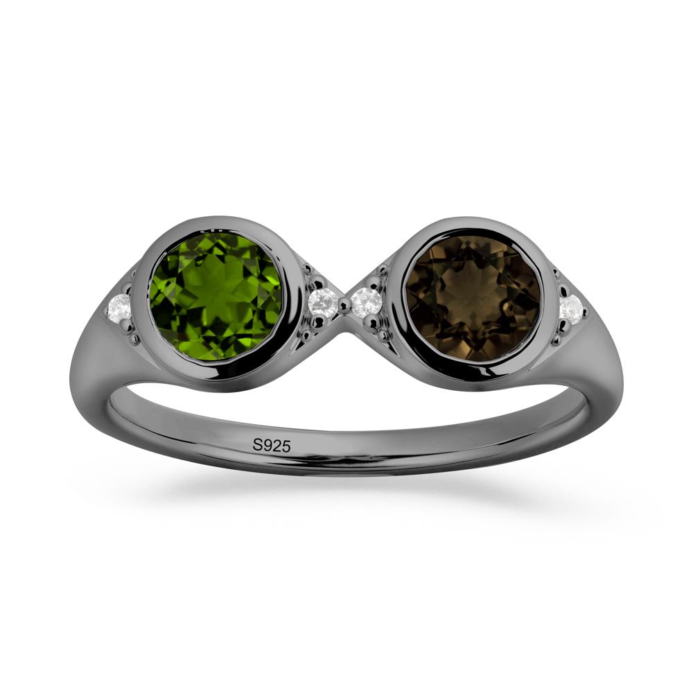 Round Diopside and Smoky Quartz Toi Et Moi Ring - LUO Jewelry #metal_black finish sterling silver