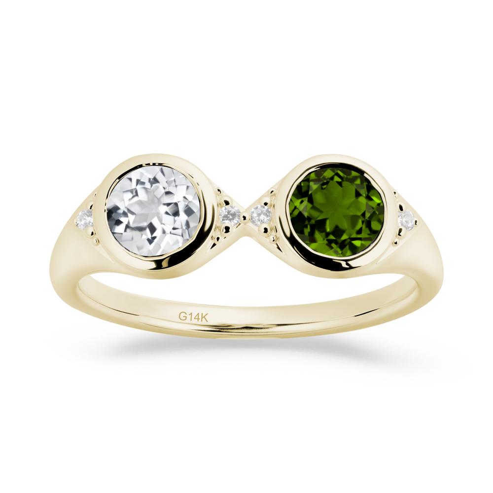 Bezel Diopside and White Topaz Two Stone Ring - LUO Jewelry #metal_14k yellow gold