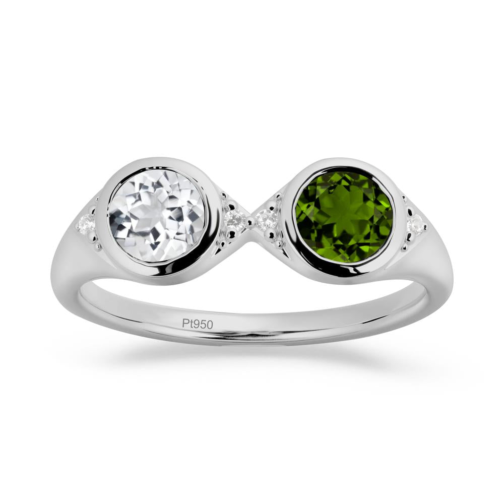 Bezel Diopside and White Topaz Two Stone Ring - LUO Jewelry #metal_platinum