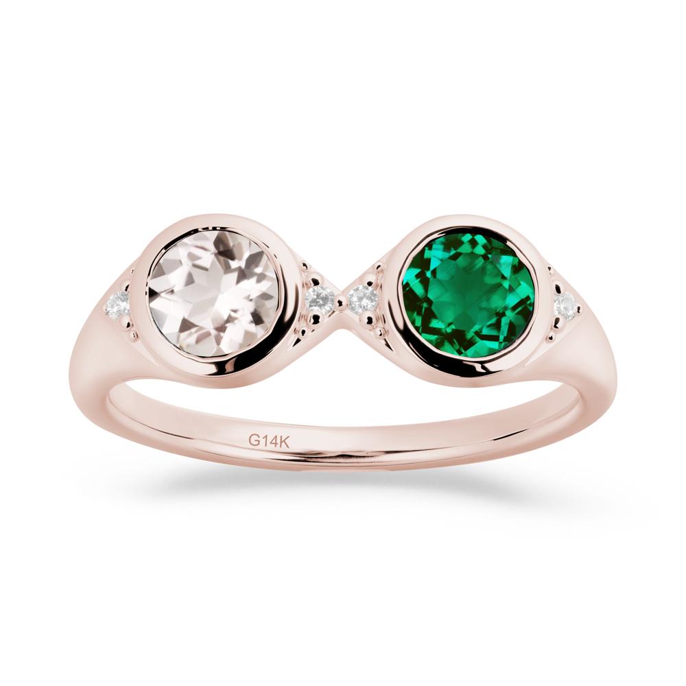 Bezel Emerald and Morganite Two Stone Ring - LUO Jewelry #metal_14k rose gold