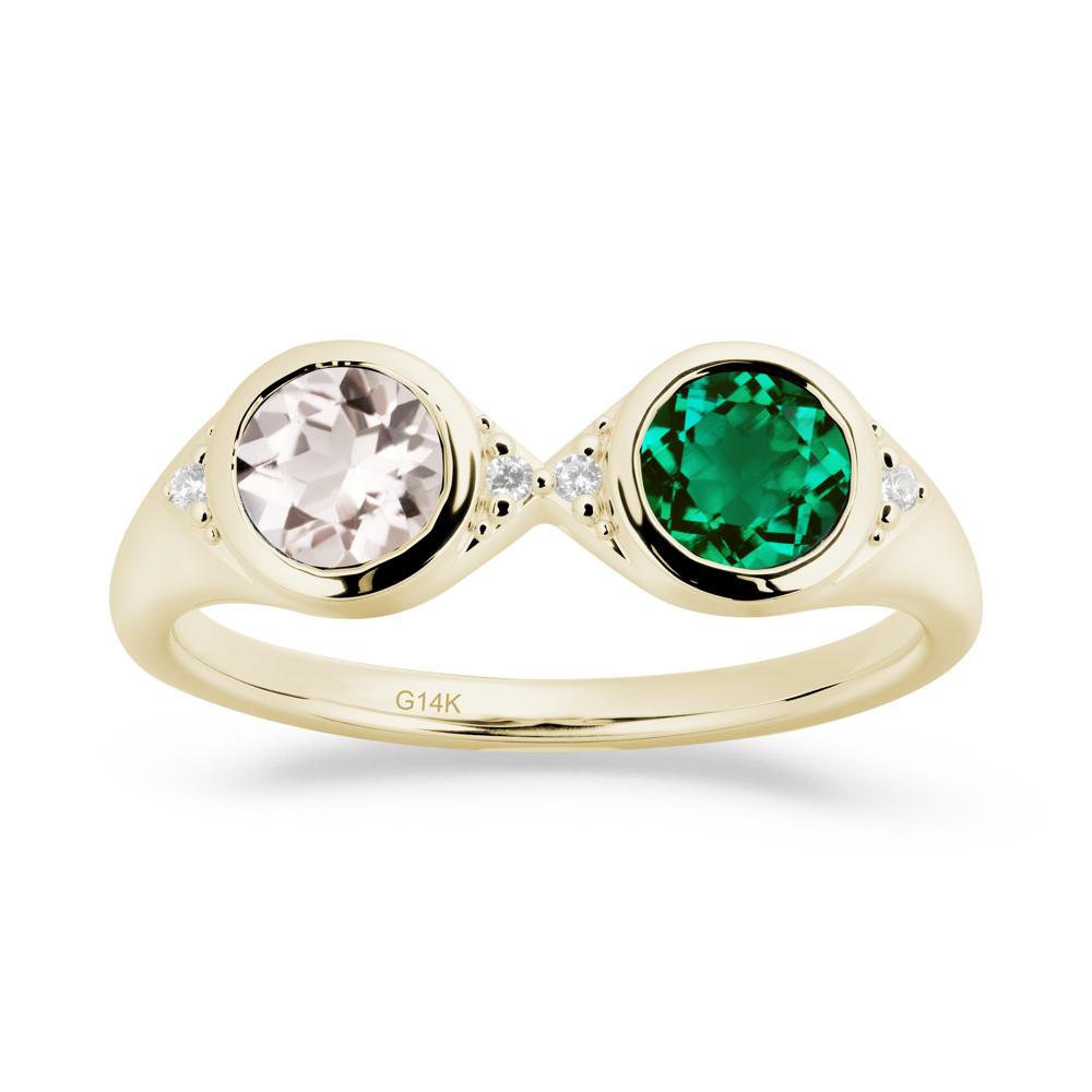Bezel Emerald and Morganite Two Stone Ring - LUO Jewelry #metal_14k yellow gold