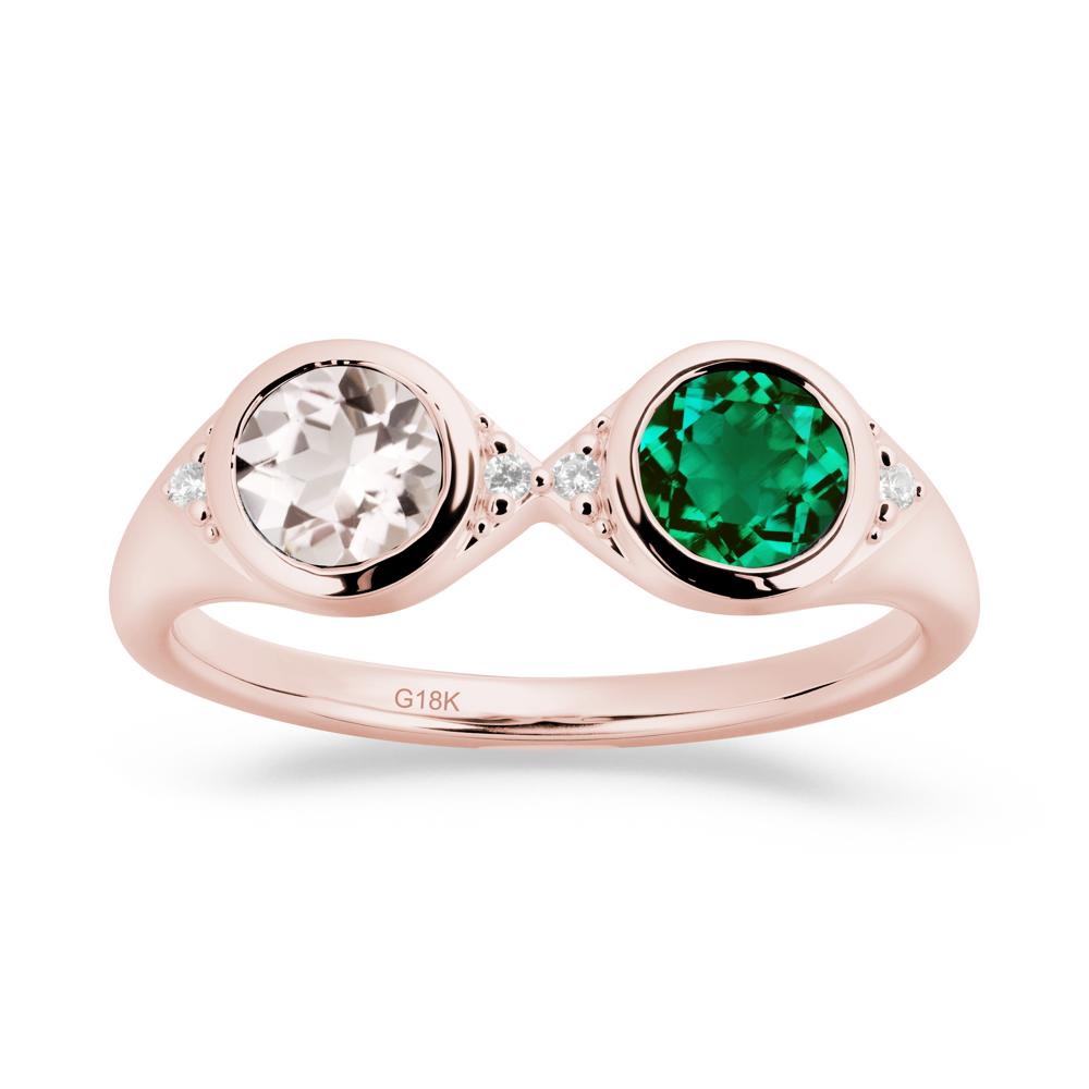 Bezel Emerald and Morganite Two Stone Ring - LUO Jewelry #metal_18k rose gold