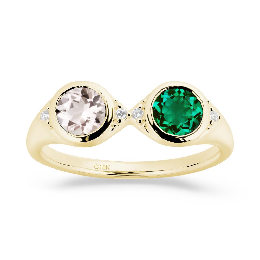 Bezel Emerald and Morganite Two Stone Ring - LUO Jewelry #metal_18k yellow gold