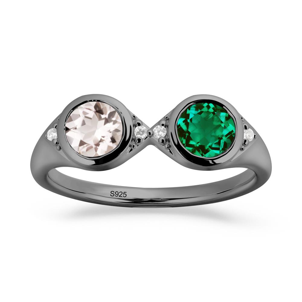 Bezel Emerald and Morganite Two Stone Ring - LUO Jewelry #metal_black finish sterling silver