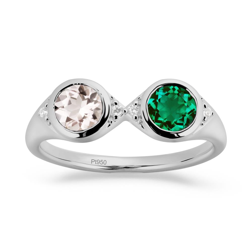 Bezel Emerald and Morganite Two Stone Ring - LUO Jewelry #metal_platinum