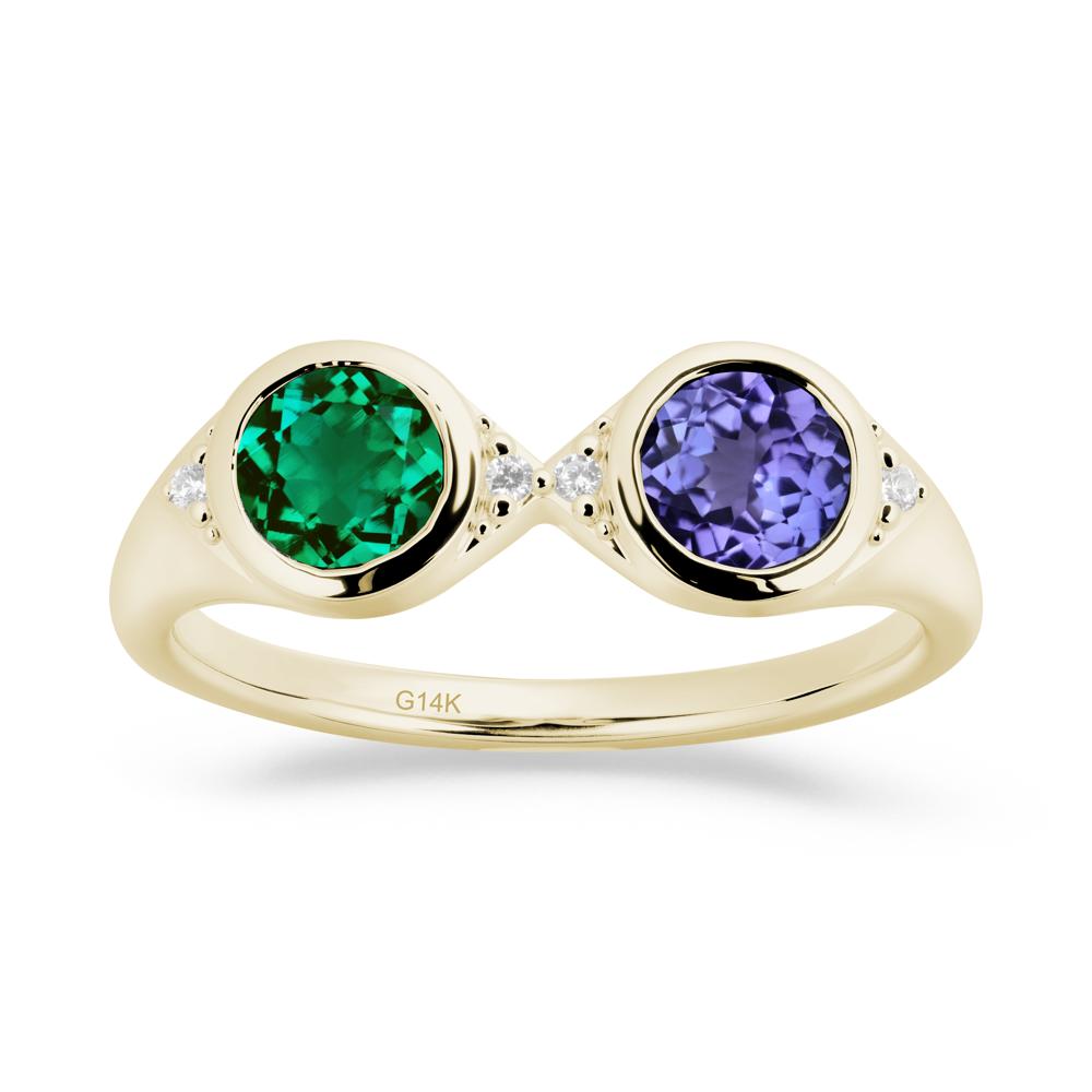 Round Emerald and Tanzanite Toi Et Moi Ring - LUO Jewelry #metal_14k yellow gold
