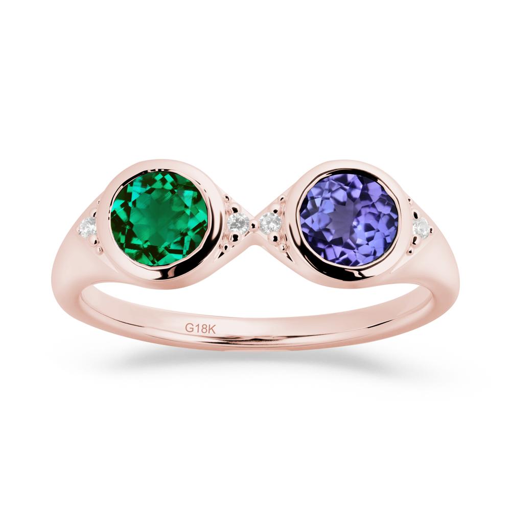 Round Emerald and Tanzanite Toi Et Moi Ring - LUO Jewelry #metal_18k rose gold