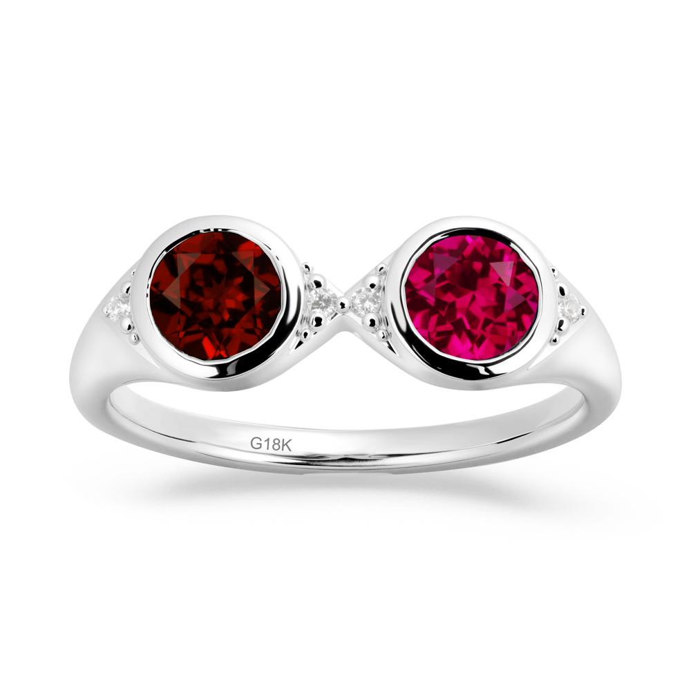 Bezel Garnet and Ruby Two Stone Ring - LUO Jewelry #metal_18k white gold