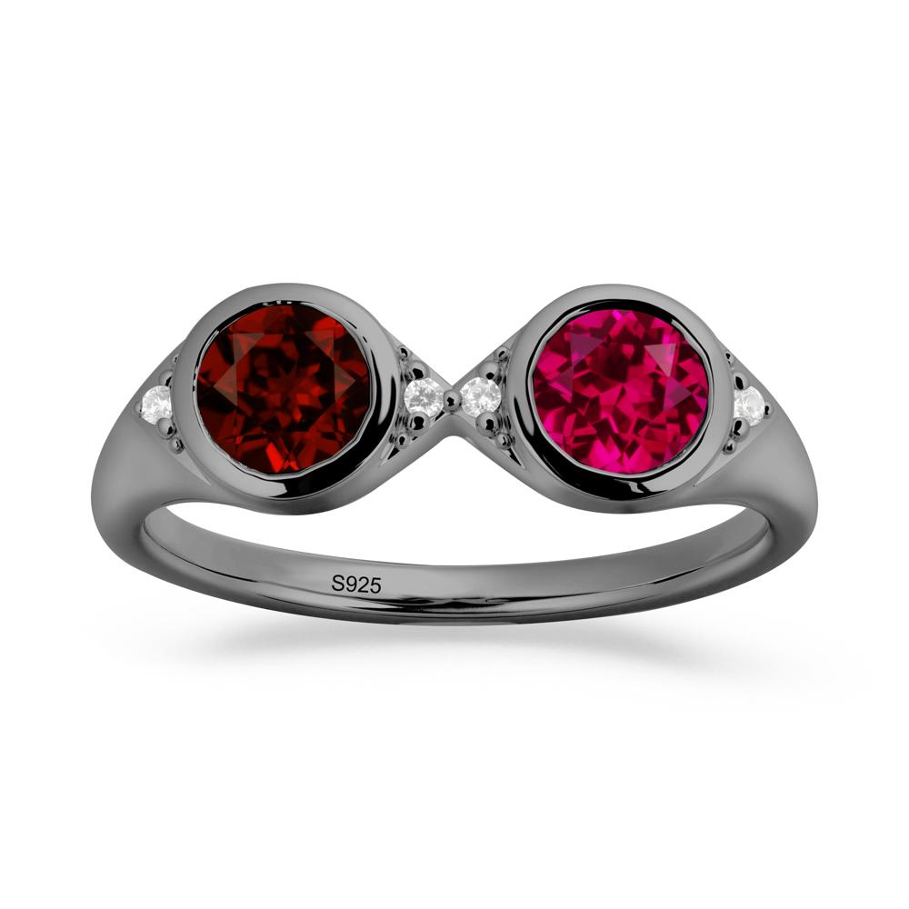 Bezel Garnet and Ruby Two Stone Ring - LUO Jewelry #metal_black finish sterling silver