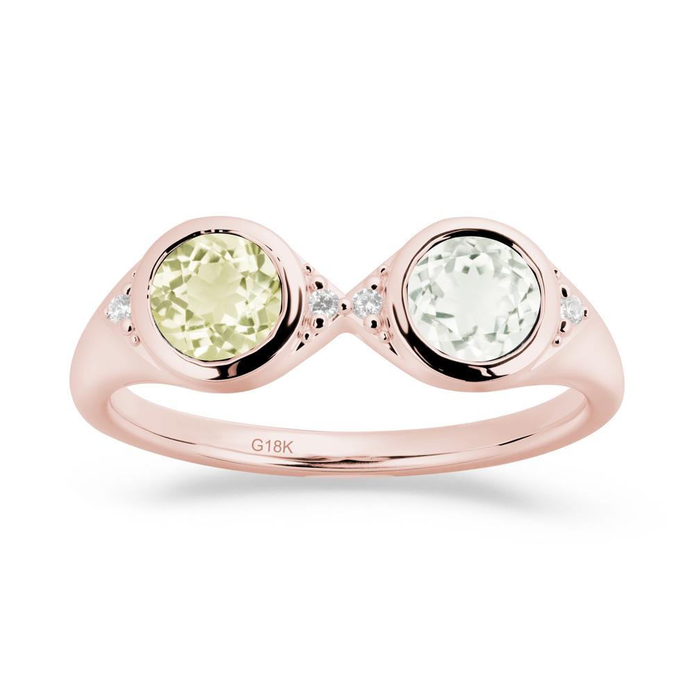 Round Green Amethyst and Lemon Quartz Toi Et Moi Ring - LUO Jewelry #metal_18k rose gold