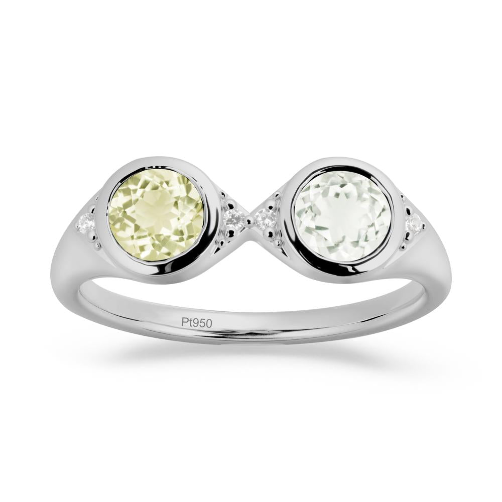 Round Green Amethyst and Lemon Quartz Toi Et Moi Ring - LUO Jewelry #metal_platinum