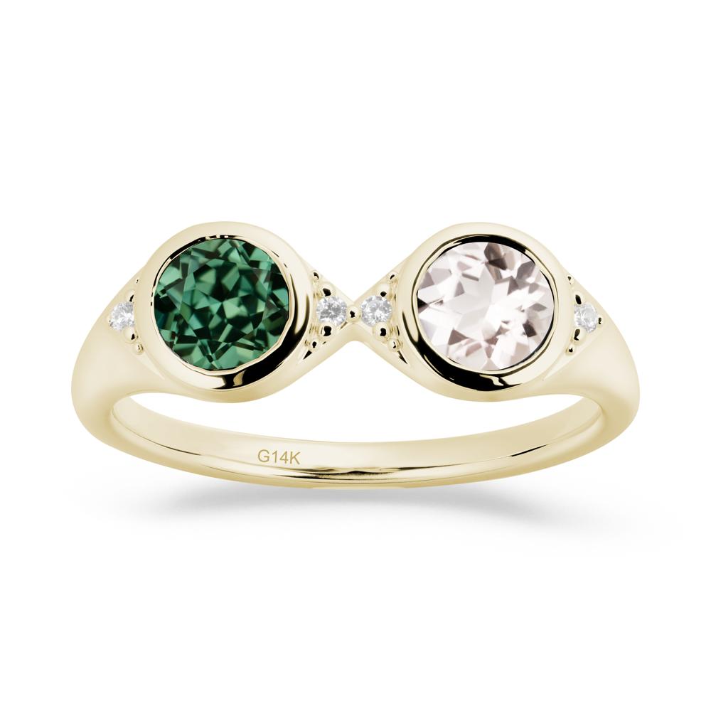 Bezel Green Sapphire and Morganite Two Stone Ring - LUO Jewelry #metal_14k yellow gold