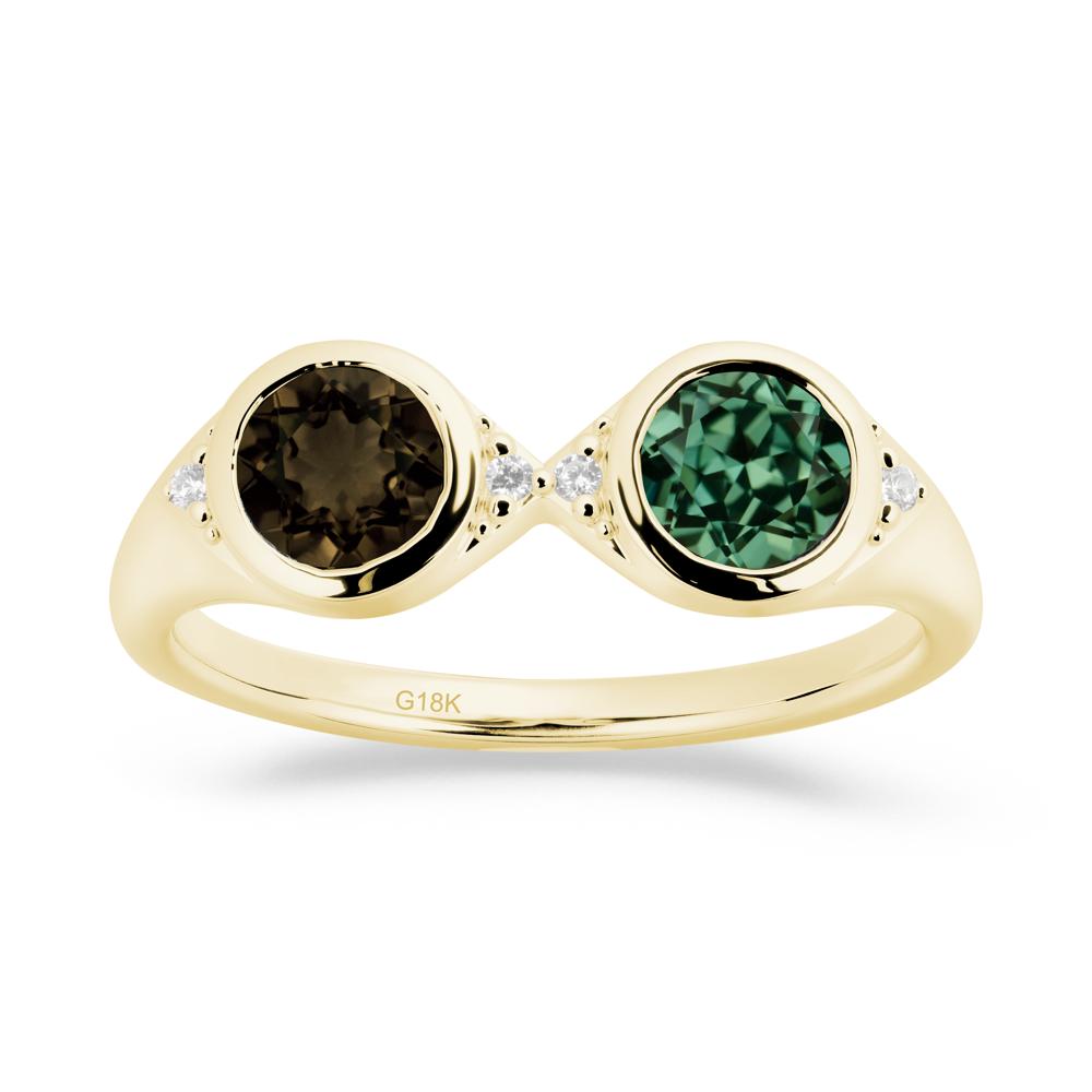 Bezel Green Sapphire and Smoky Quartz Two Stone Ring - LUO Jewelry #metal_18k yellow gold