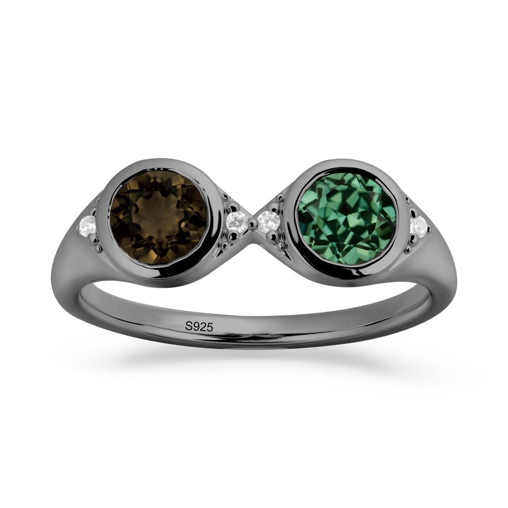 Bezel Green Sapphire and Smoky Quartz Two Stone Ring - LUO Jewelry #metal_black finish sterling silver