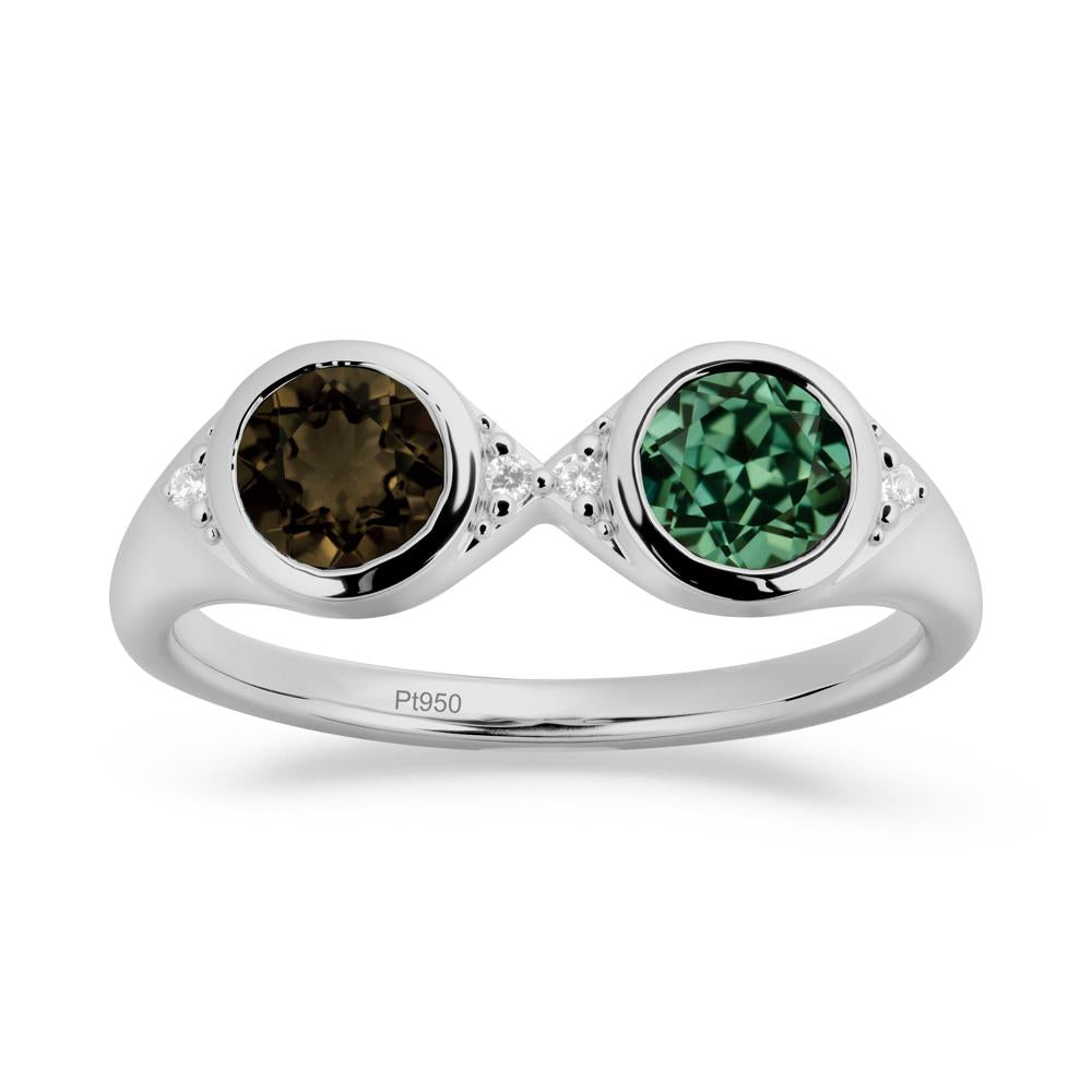 Bezel Green Sapphire and Smoky Quartz Two Stone Ring - LUO Jewelry #metal_platinum