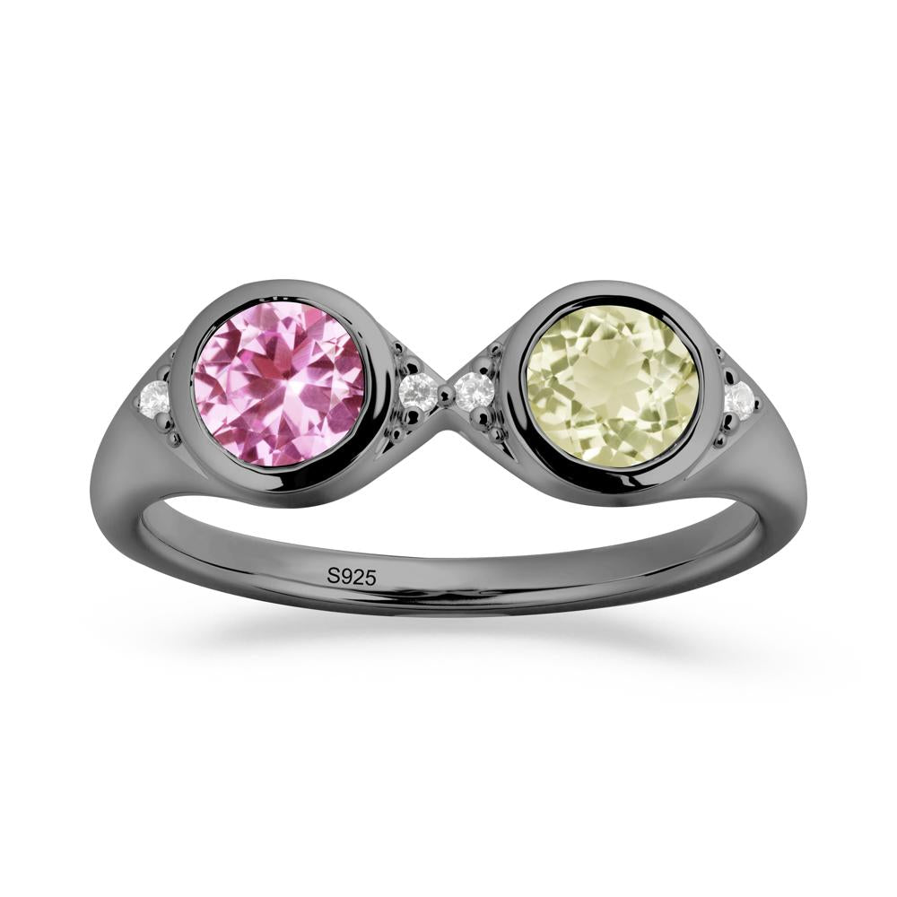 Round Lemon Quartz and Pink Sapphire Toi Et Moi Ring - LUO Jewelry #metal_black finish sterling silver
