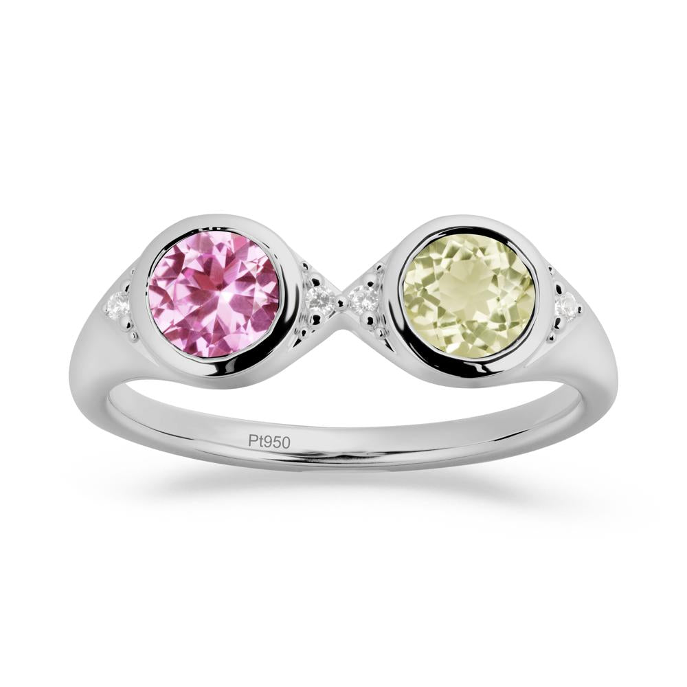 Round Lemon Quartz and Pink Sapphire Toi Et Moi Ring - LUO Jewelry #metal_platinum