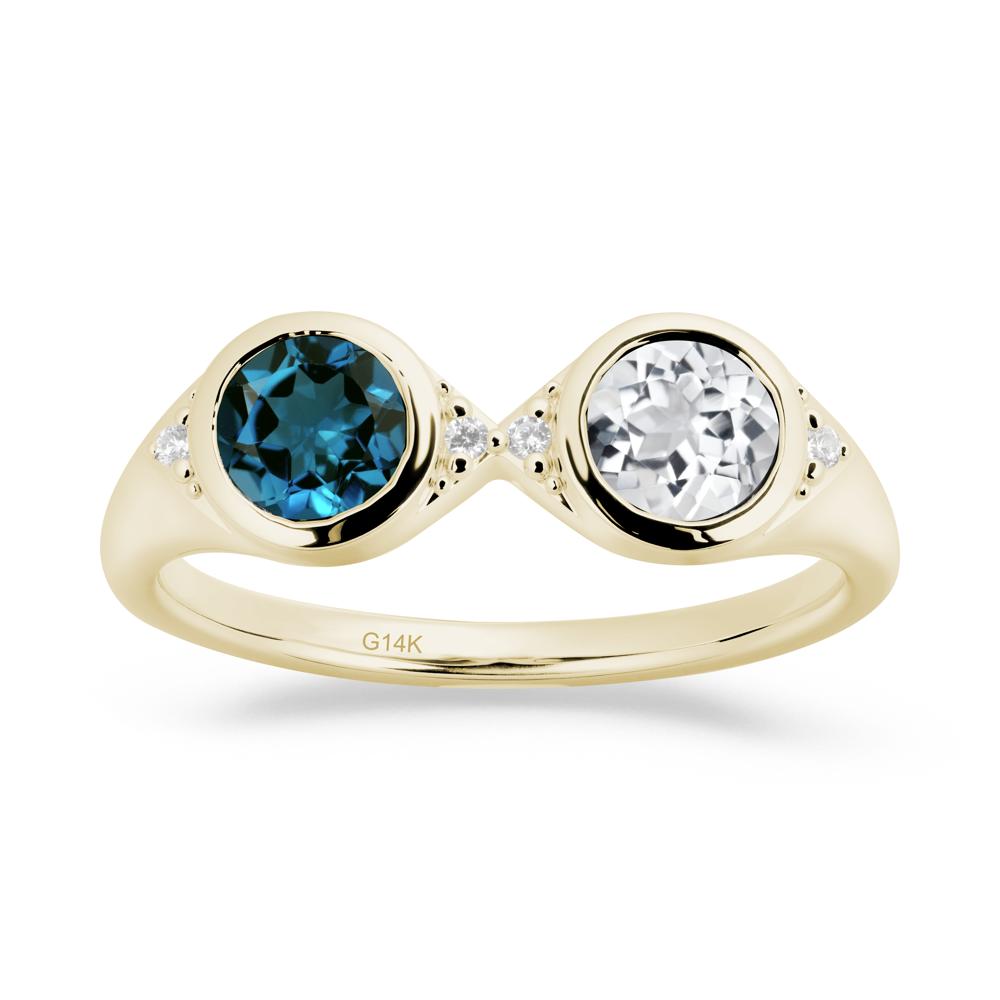 Bezel London Blue Topaz and White Topaz Two Stone Ring - LUO Jewelry #metal_14k yellow gold