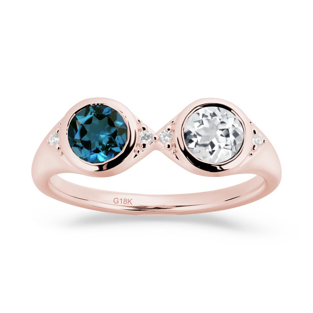 Bezel London Blue Topaz and White Topaz Two Stone Ring - LUO Jewelry #metal_18k rose gold