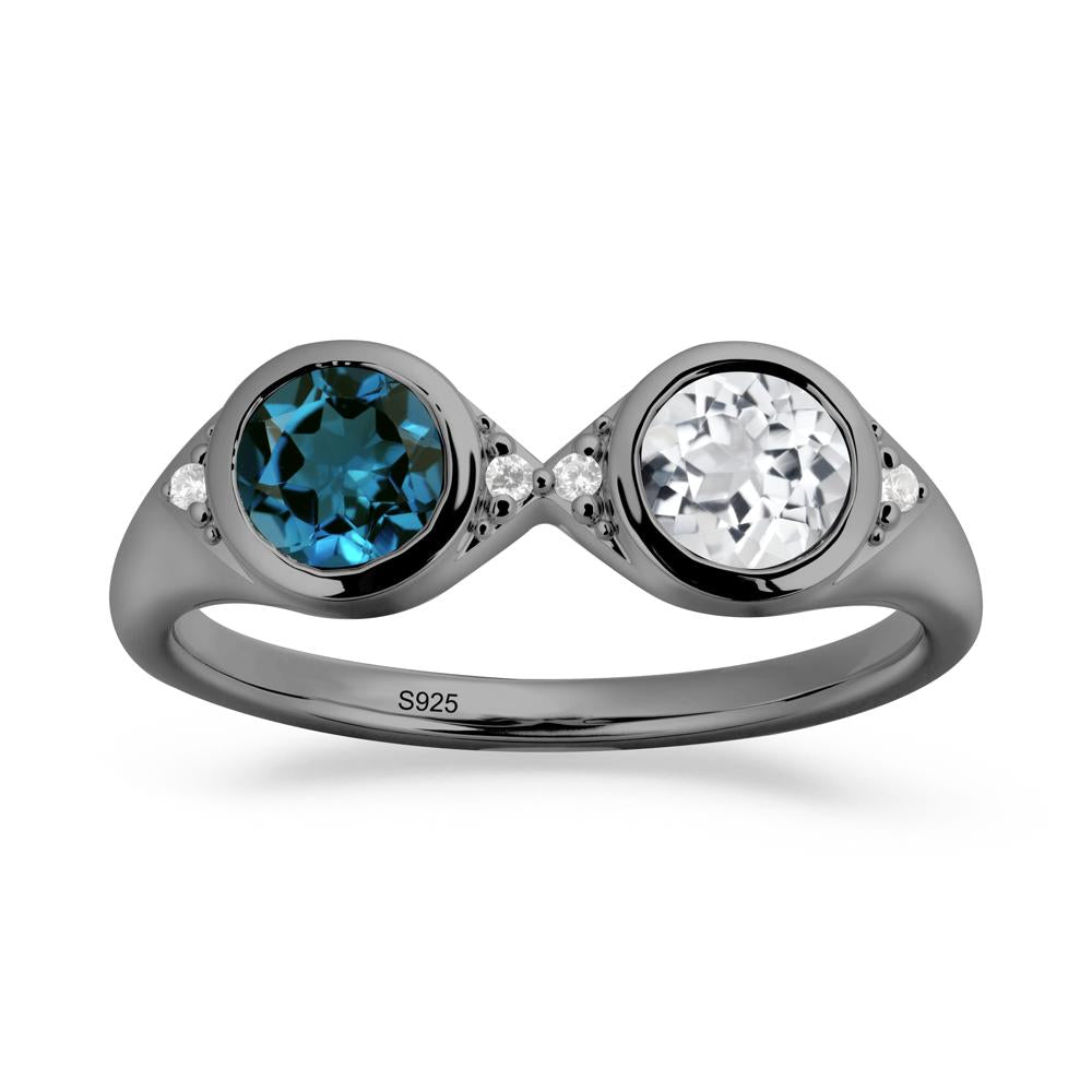 Bezel London Blue Topaz and White Topaz Two Stone Ring - LUO Jewelry #metal_black finish sterling silver