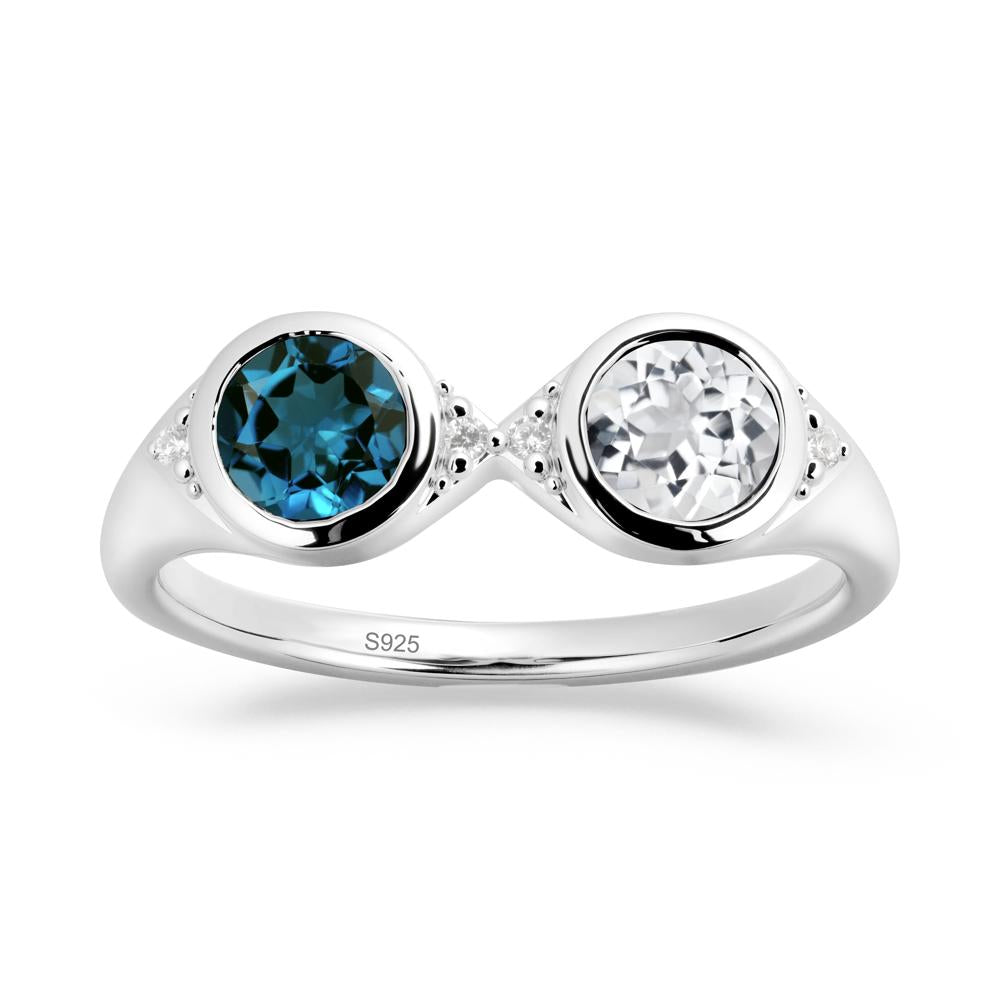 Bezel London Blue Topaz and White Topaz Two Stone Ring - LUO Jewelry #metal_sterling silver