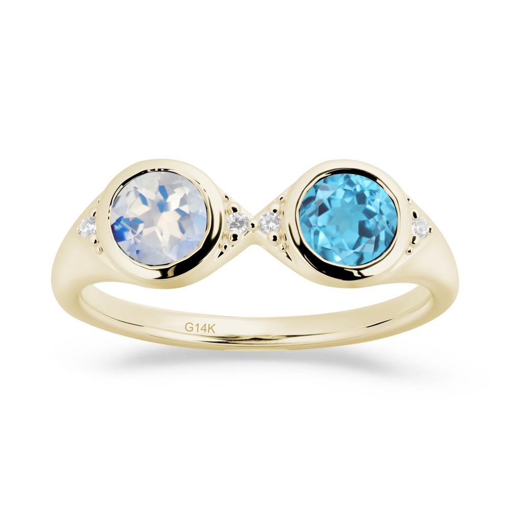 Bezel Moonstone and Swiss Blue Topaz Two Stone Ring - LUO Jewelry #metal_14k yellow gold