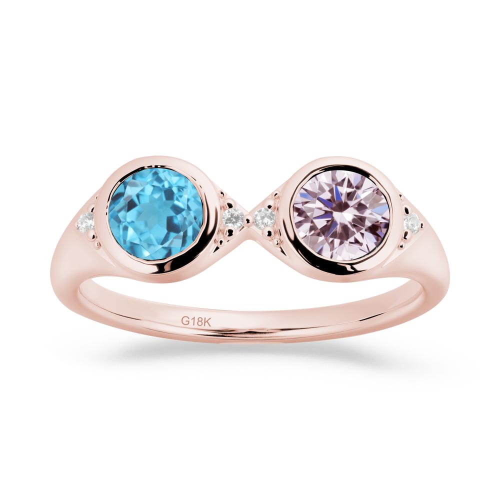 Bezel Pink Cubic Zirconia and Swiss Blue Topaz Two Stone Ring - LUO Jewelry #metal_18k rose gold