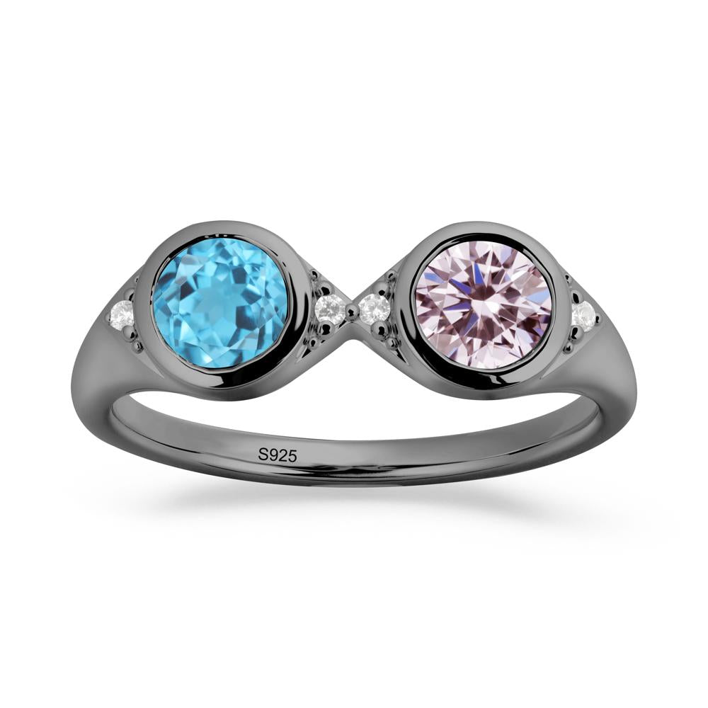 Bezel Pink Cubic Zirconia and Swiss Blue Topaz Two Stone Ring - LUO Jewelry #metal_black finish sterling silver