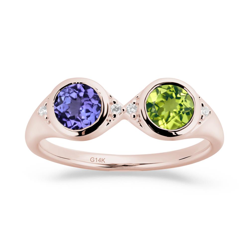 Round Peridot and Tanzanite Toi Et Moi Ring - LUO Jewelry #metal_14k rose gold