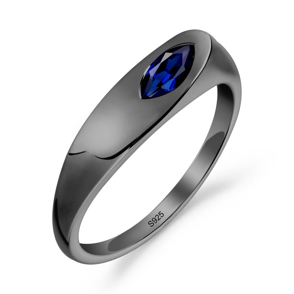 Simple Marquise Sapphire Solitaire Ring - LUO Jewelry #metal_black finish sterling silver