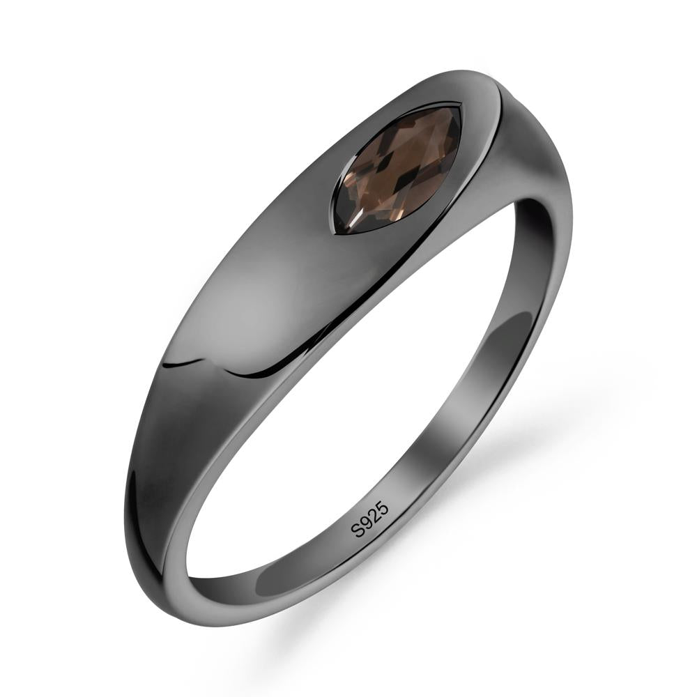 Simple Marquise Smoky Quartz Solitaire Ring - LUO Jewelry #metal_black finish sterling silver