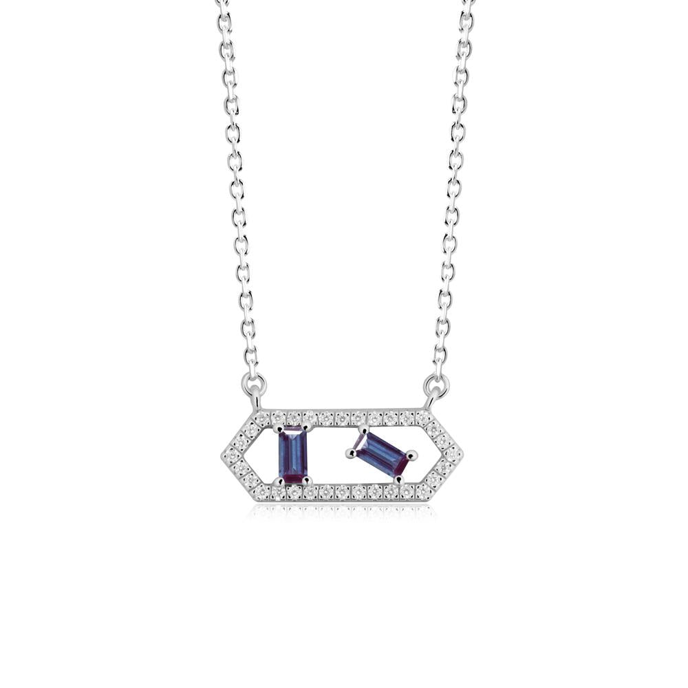 Baguette Alexandrite Hexagon Necklace - LUO Jewelry #metal_14k white gold