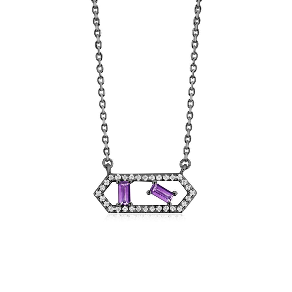Baguette Amethyst Hexagon Necklace - LUO Jewelry #metal_black finish sterling silver