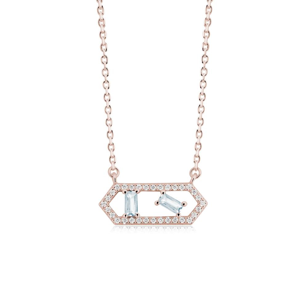 Baguette Aquamarine Pendant with Hexagon Halo - LUO Jewelry #metal_14k rose gold