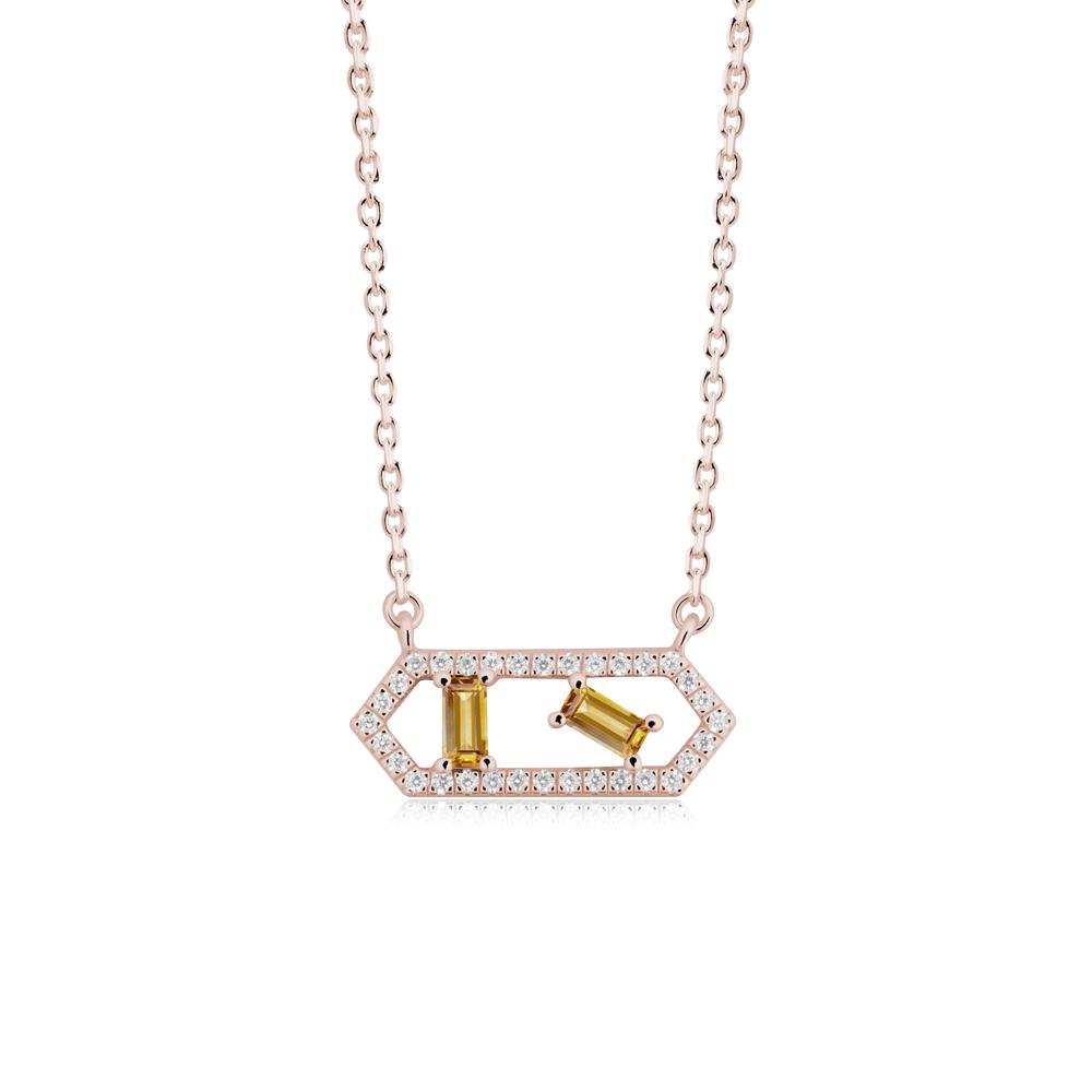 Baguette Citrine Pendant with Hexagon Halo - LUO Jewelry #metal_14k rose gold
