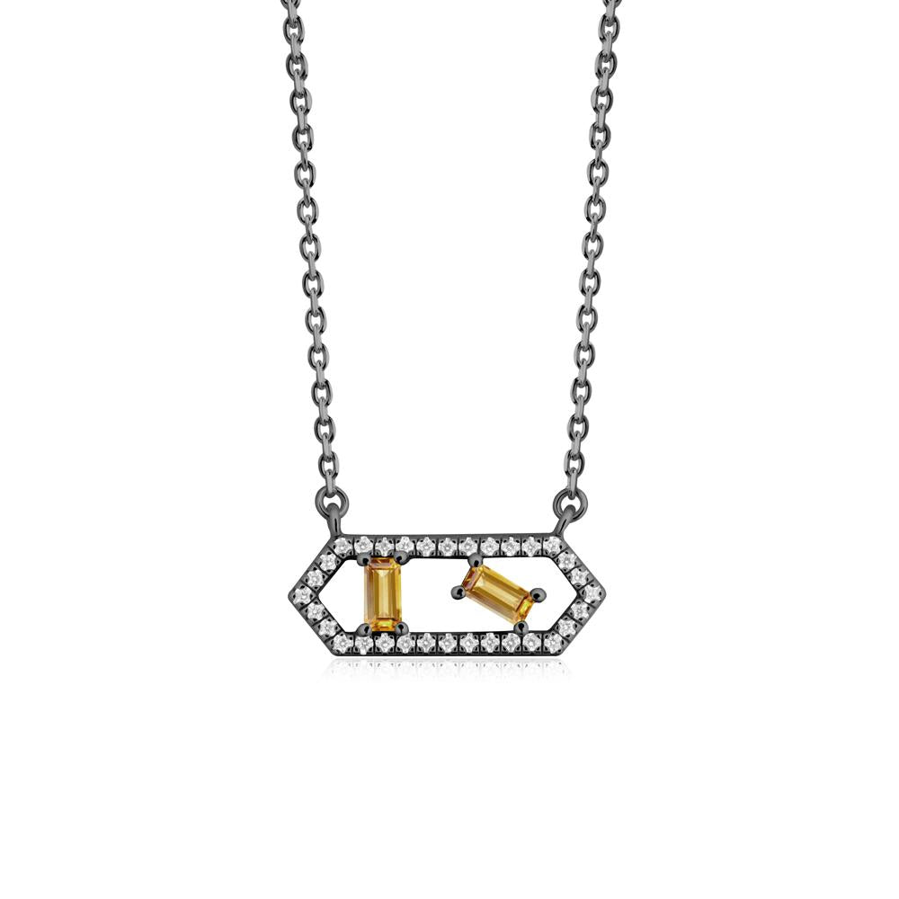 Baguette Citrine Pendant with Hexagon Halo - LUO Jewelry #metal_black finish sterling silver