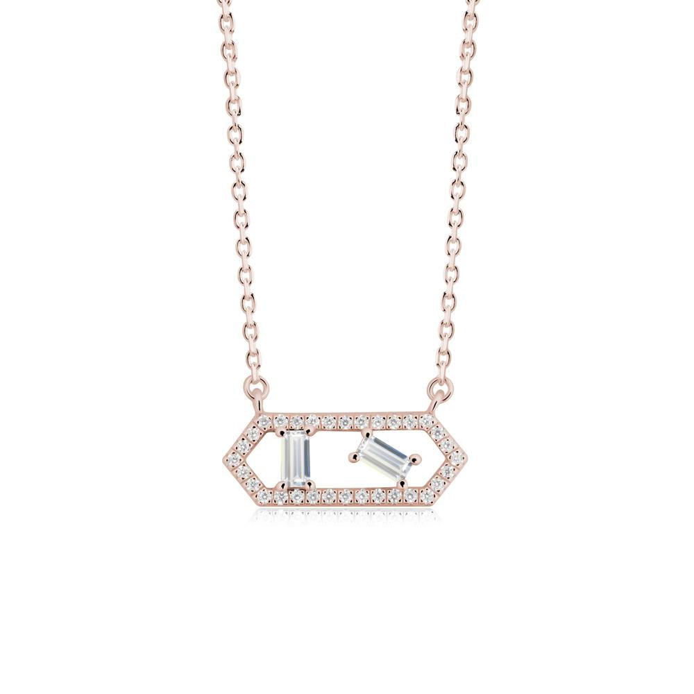 Baguette Cubic Zirconia Pendant with Hexagon Halo - LUO Jewelry #metal_14k rose gold