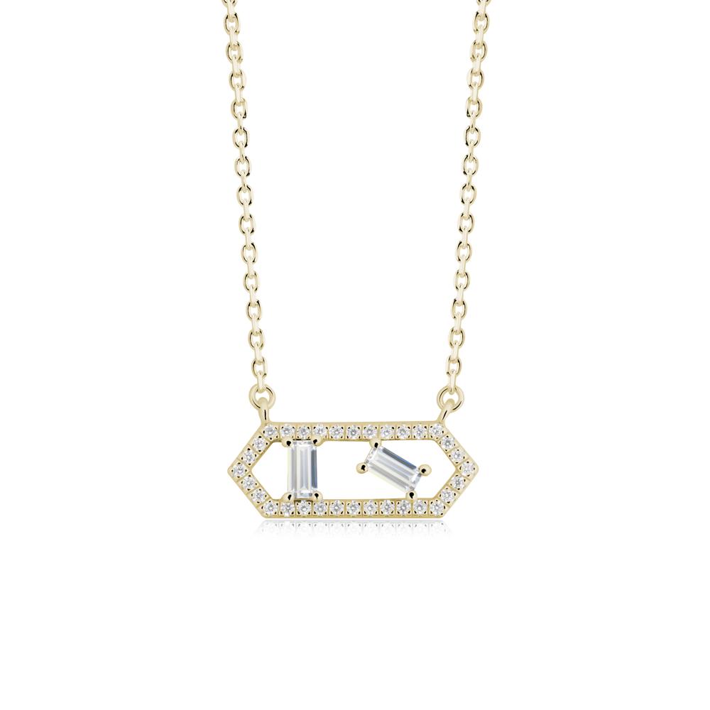 Baguette Cubic Zirconia Pendant with Hexagon Halo - LUO Jewelry #metal_14k yellow gold