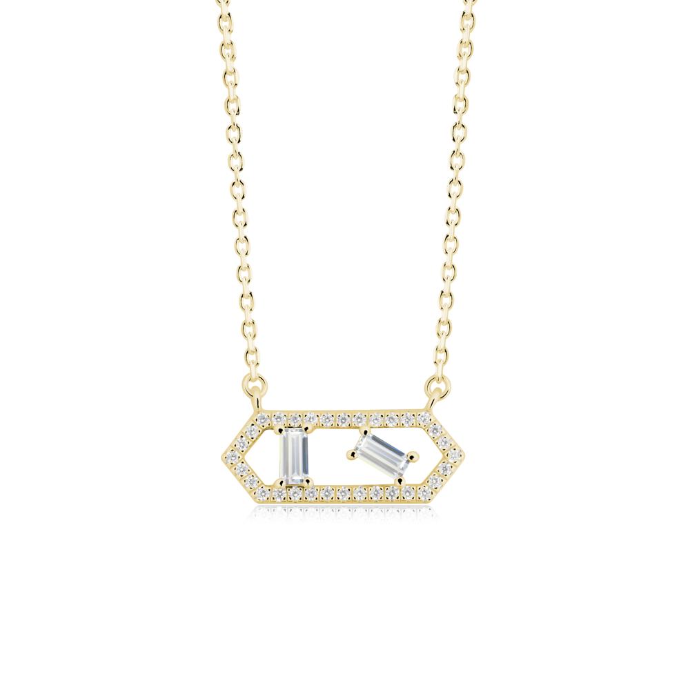 Baguette Cubic Zirconia Pendant with Hexagon Halo - LUO Jewelry #metal_18k yellow gold
