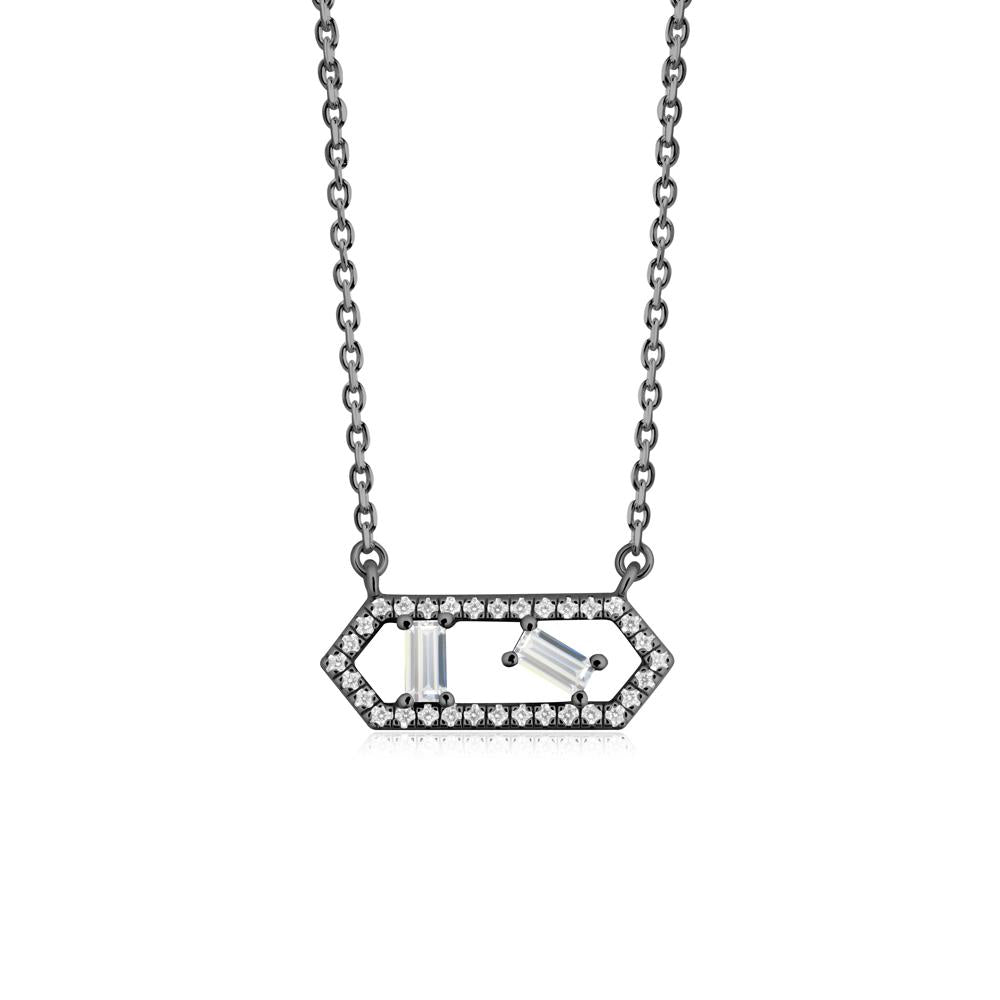 Baguette Cubic Zirconia Pendant with Hexagon Halo - LUO Jewelry #metal_black finish sterling silver