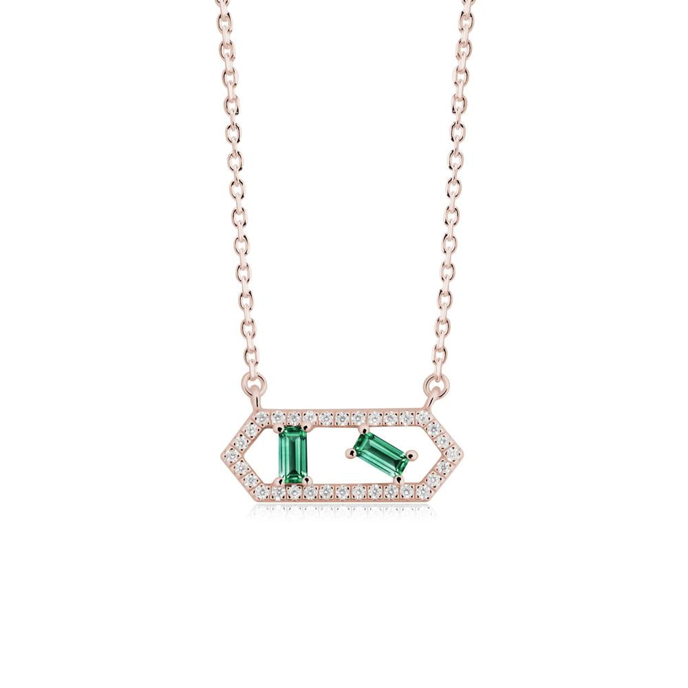 Baguette Emerald Pendant with Hexagon Halo - LUO Jewelry #metal_14k rose gold