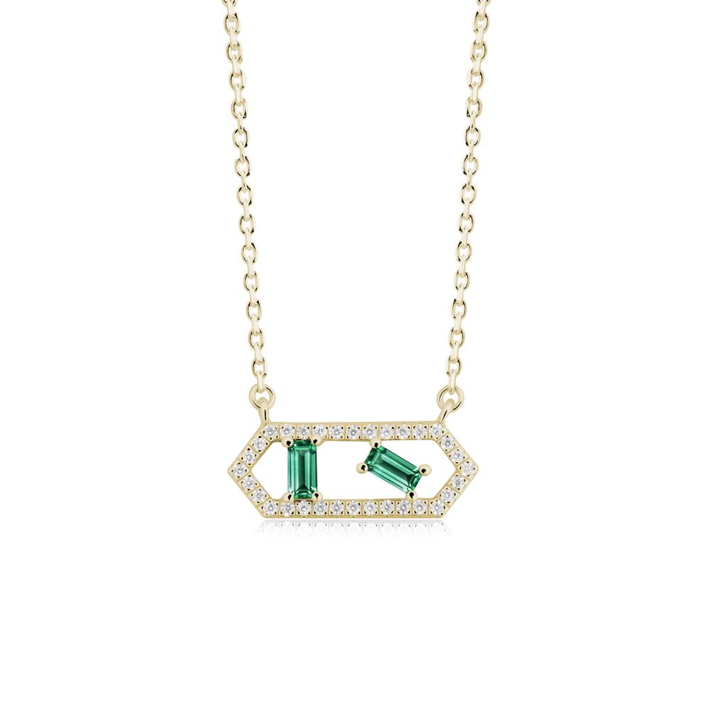 Baguette Emerald Pendant with Hexagon Halo - LUO Jewelry #metal_14k yellow gold