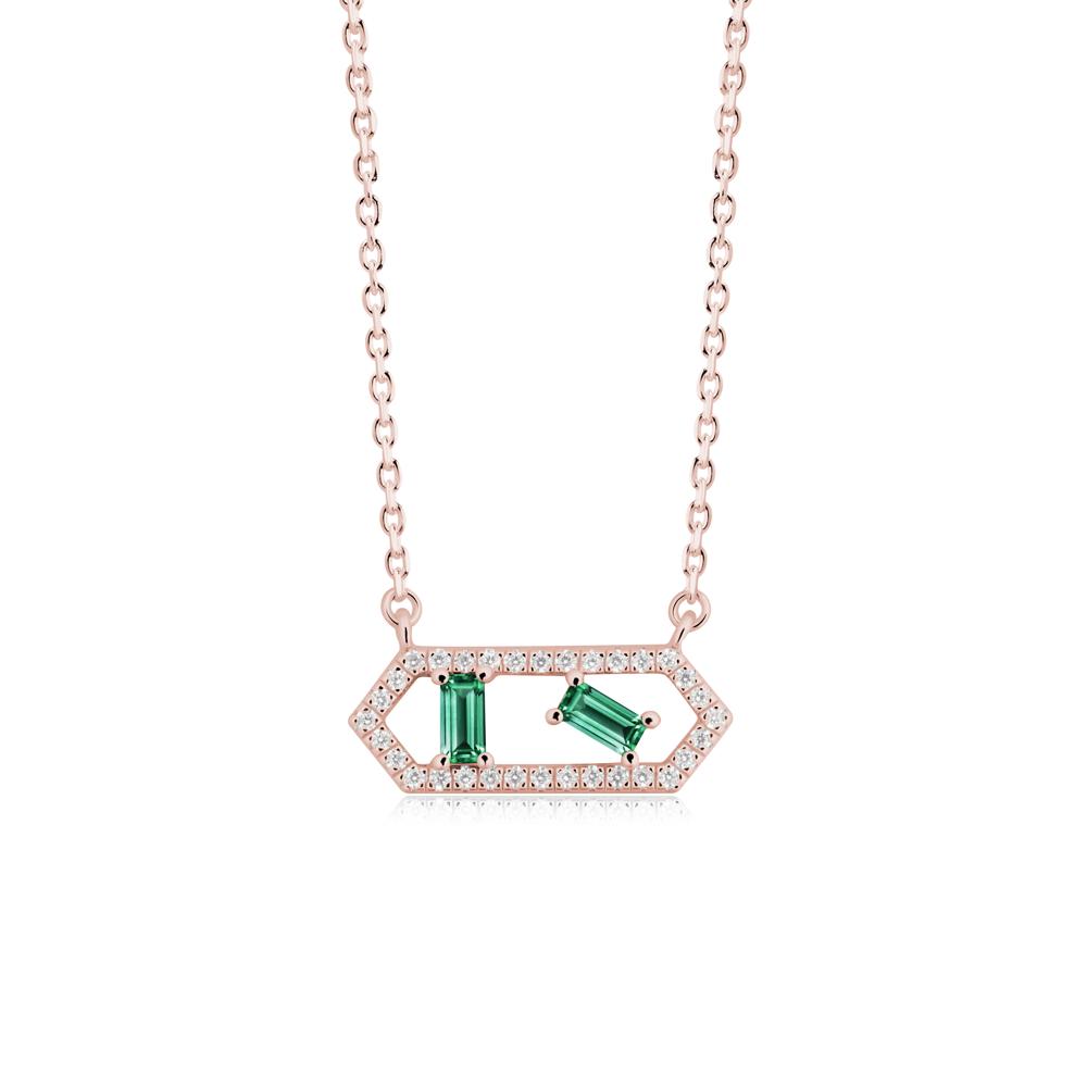 Baguette Emerald Pendant with Hexagon Halo - LUO Jewelry #metal_18k rose gold