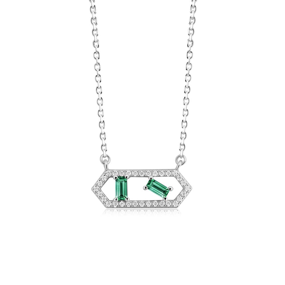 Baguette Emerald Pendant with Hexagon Halo - LUO Jewelry #metal_18k white gold